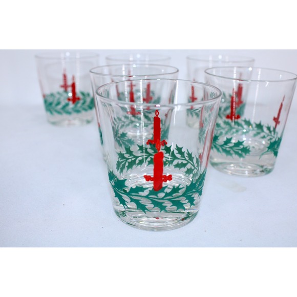 Set of 6 Vintage Christmas Glasses Holly Candle Design - Picture 4 of 4